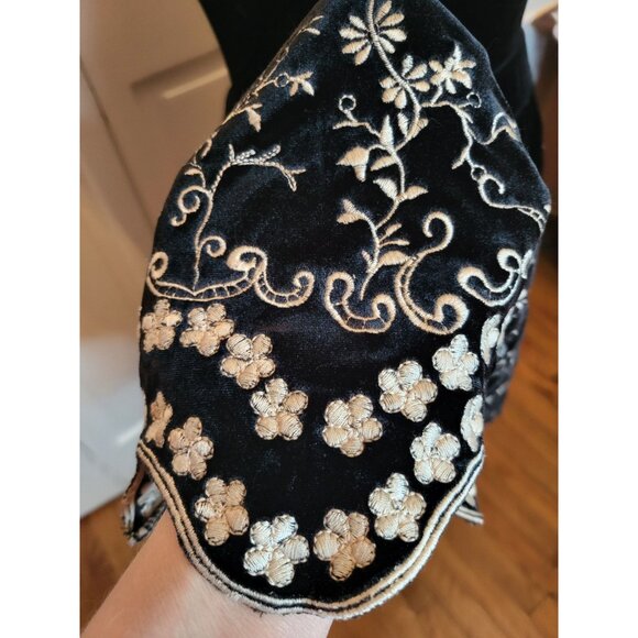Black Velvet Embroidered  Midi Skirt Dress Barn M Party Glam Whimsygoth Cottage - Picture 5 of 7